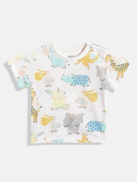 

Marks & Spencer Kids Off White & Yellow Printed Pure Cotton T-shirt