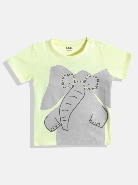 

Marks & Spencer Kids Yellow & Grey Printed Pure Cotton T-shirt