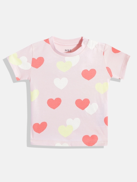 

Marks & Spencer Kids Pink & Yellow Printed Pure Cotton T-shirt