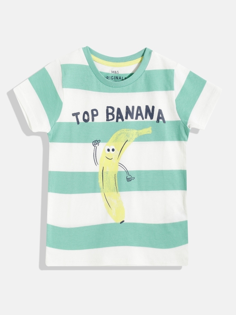 

Marks & Spencer Boys Green & White Striped Pure Cotton T-shirt