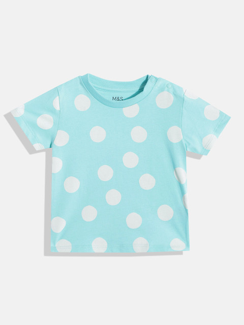 

Marks & Spencer Kids Blue & White Printed Pure Cotton T-shirt