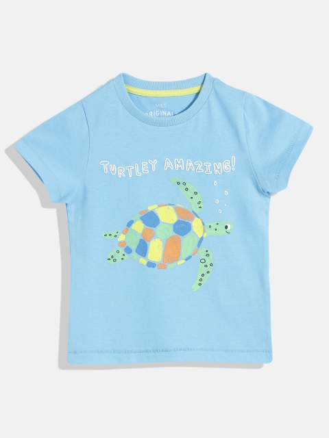 

Marks & Spencer Boys Blue & Green Printed Pure Cotton T-shirt