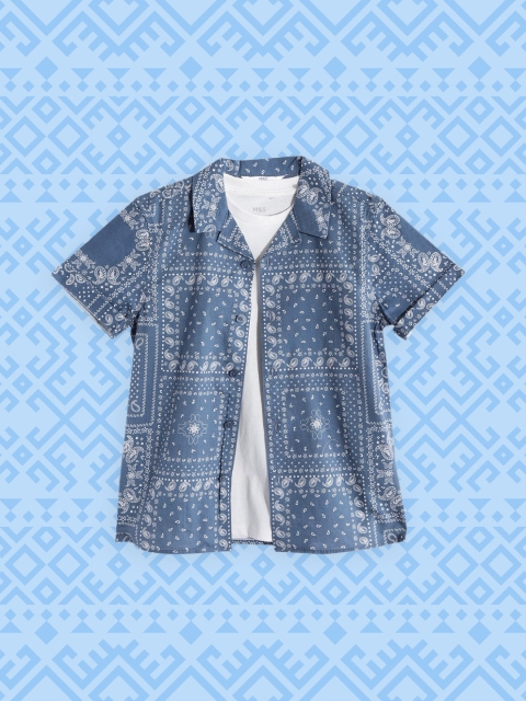 

Marks & Spencer Boys Blue & White Printed Cotton Casual Shirt with T-shirt