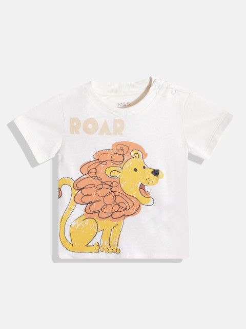 

Marks & Spencer Kids Off White & Orange Printed Pure Cotton T-shirt