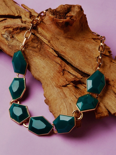 

Accessorize Green & Gold-Toned Bohemian Stone Collar Necklace