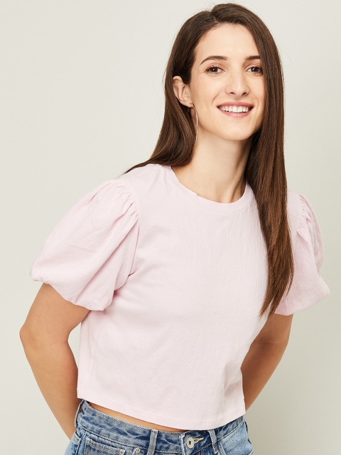 

Ginger by Lifestyle Women Lavender Solid Pure Cotton Crop Top