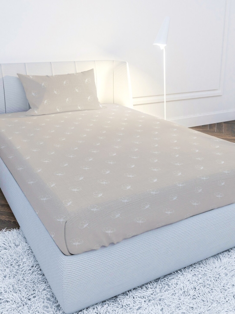 

MAYFAIR HOMES LONDON Grey Melange & White Floral 210 TC Single Bedsheet with 1 Pillow Covers