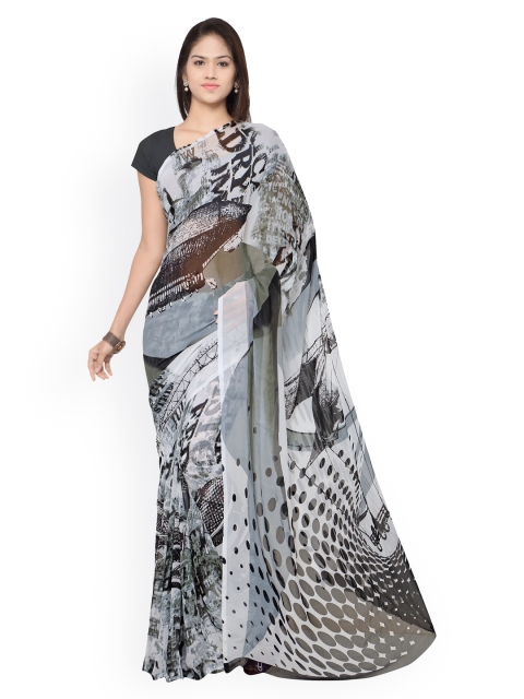 

Ligalz Black & Grey Georgette Printed Saree
