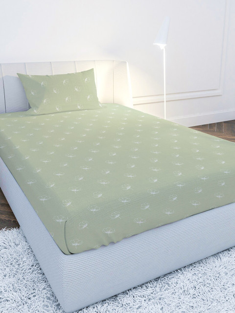 

MAYFAIR HOMES LONDON Green & White Floral 210 TC Cotton Satin Single Bedsheet Set