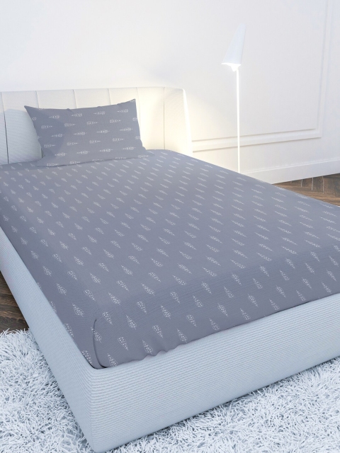 

MAYFAIR HOMES LONDON Grey & White Floral 210 TC Single Bedsheet with 1 Pillow Covers