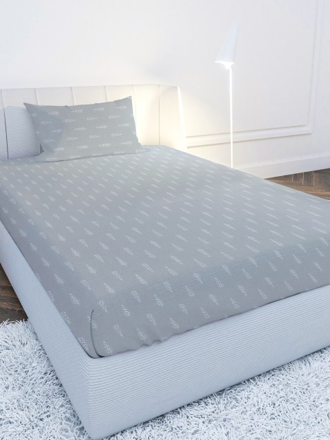 

MAYFAIR HOMES LONDON Grey & White Floral 210 TC Single Bedsheet with 1 Pillow Covers