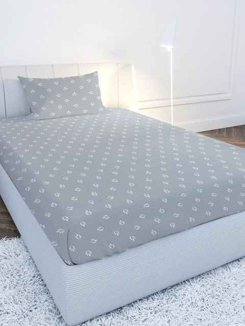 

MAYFAIR HOMES LONDON Grey Melange & White Floral 210 TC Single Bedsheet with 1 Pillow Covers