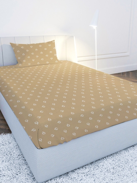 

MAYFAIR HOMES LONDON Gold-Toned & White Floral 210 TC Single Bedsheet with 1 Pillow Covers