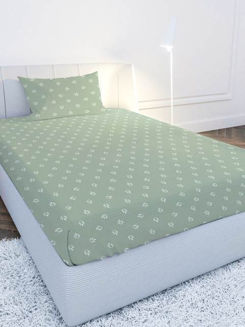 

MAYFAIR HOMES LONDON Green & White Floral 210 TC Single Bedsheet with 1 Pillow Covers