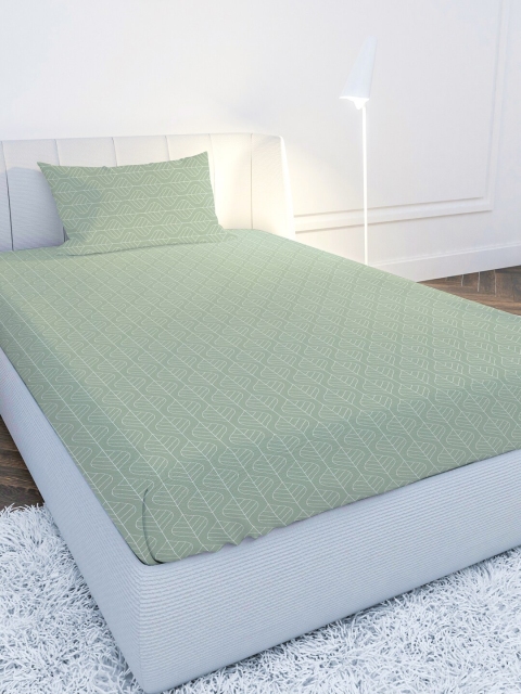 

MAYFAIR HOMES LONDON Green & White Floral 210 TC Cotton Satin Single Bedsheet Set