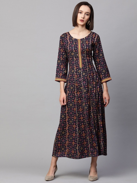 

FASHOR Blue & Red Ethnic Motifs A-Line Maxi Dress
