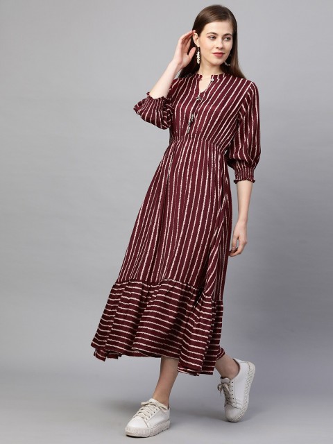 

FASHOR Burgundy Striped A-Line Midi Dress
