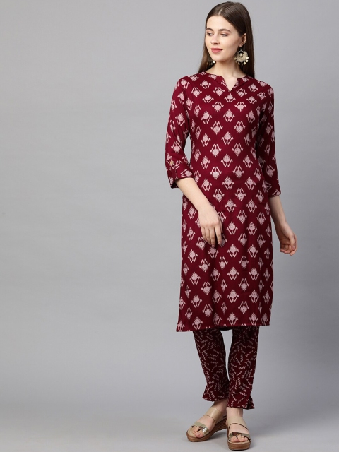 

FASHOR Women Maroon Printed Kurta with Trousers