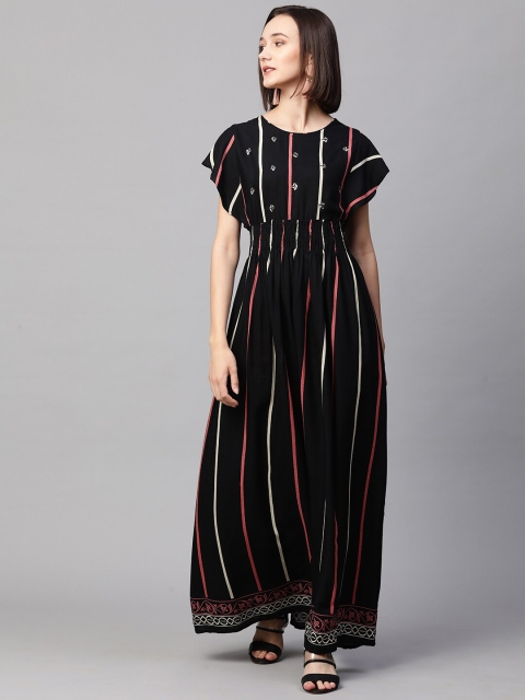 

FASHOR Black Striped Smocking Maxi Dress