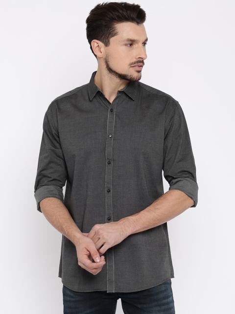 

British Club Men Grey Melange Regular Fit Casual Shirt