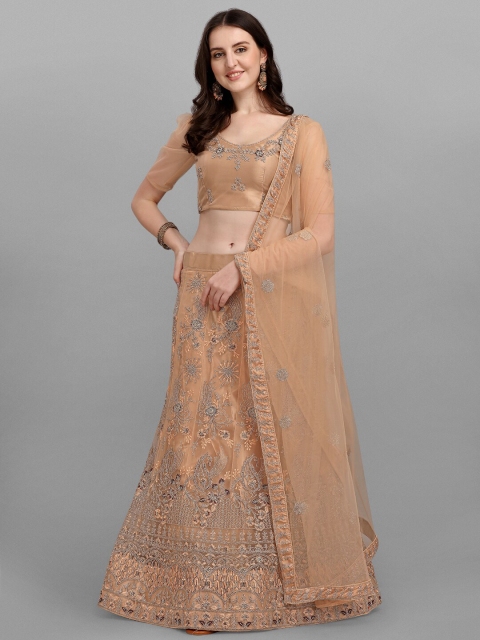 

V SALES Beige & Silver-Toned Embroidered Zardozi Semi-Stitched Lehenga & Unstitched Blouse With Dupatta