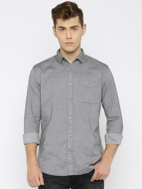 

British Club Men Grey Melange Regular Fit Self-Design Casual Shirt
