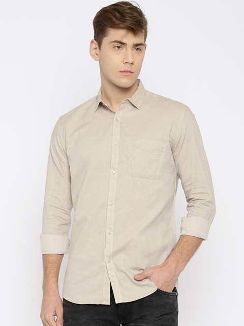 

British Club Men Beige Regular Fit Self-Design Casual Shirt