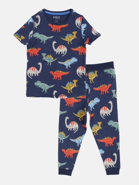 

Marks & Spencer Boys Navy Blue & Coral Conversational Print Night suit