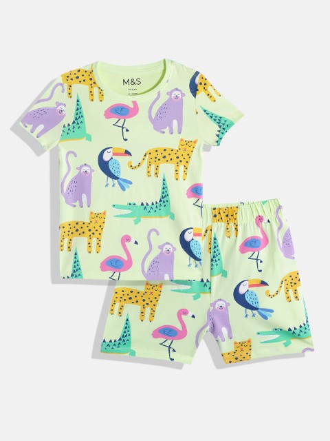 

Marks & Spencer Girls Lime Green & Blue Conversational Printed Shorts Set