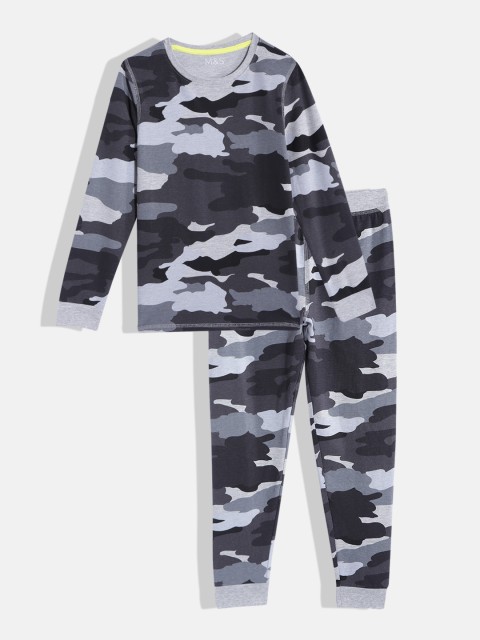 

Marks & Spencer Boys Grey & Black Camouflage Printed Pyjama Set