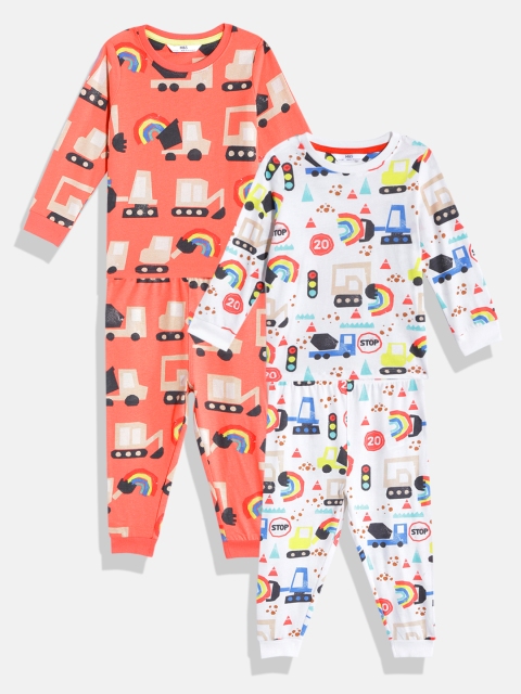 

Marks & Spencer Boys Pack of 2 Conversational Printed Cotton Pyjama Set, Orange