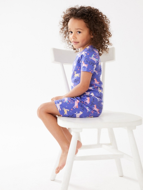 

Marks & Spencer Girls Purple & Pink Conversational Printed Shorts Set