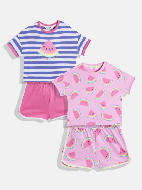 

Marks & Spencer Girls Pack of 2 Pink & Purple Printed Cotton Shorts Set