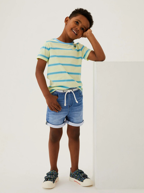 

Marks & Spencer Boys Blue Solid Light Fade Mid-Rise Denim Shorts