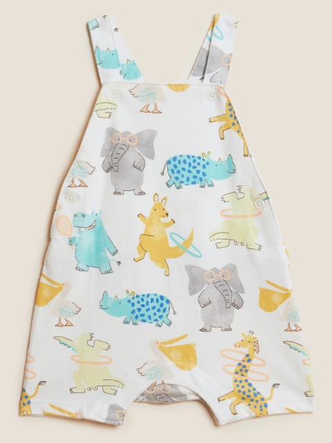 

Marks & Spencer Kids Cream-Coloured & Yellow Conversational Print Cotton Dungarees