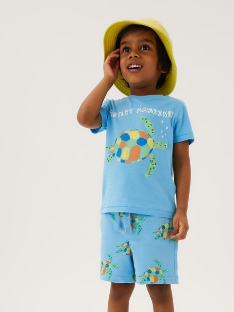 

Marks & Spencer Boys Blue & Green Turtle Print Shorts
