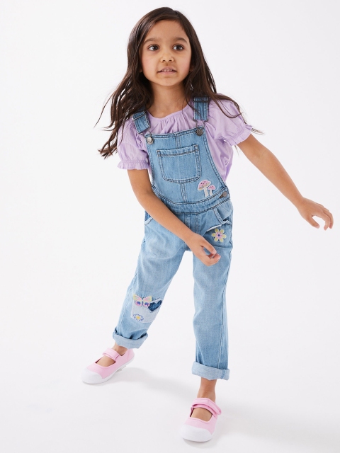 

Marks & Spencer Girls Blue Solid Dungarees with Applique Detail
