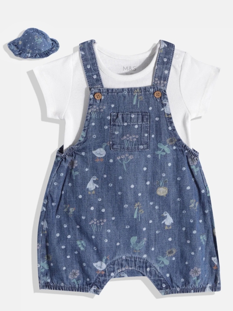 

Marks & Spencer Unisex Kids White & Blue Bodysuit with Dungaree & Cap