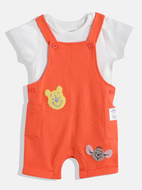 

Marks & Spencer Kids Orange & White Solid Dungarees with T-shirt