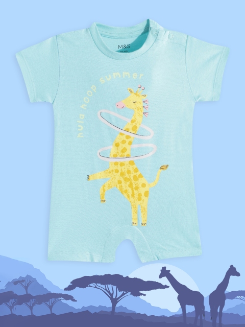 

Marks & Spencer Kids Blue & Yellow Printed Cotton Rompers