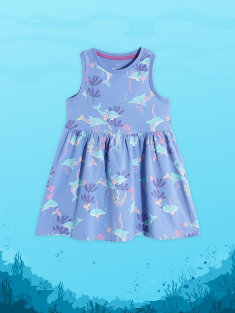 

Marks & Spencer Girls Blue & Green Printed Cotton Fit & Flare Dress