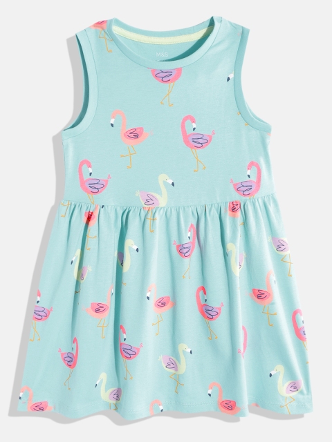 

Marks & Spencer Girls Blue & Pink Tropical Print Cotton Fit & Flare Dress