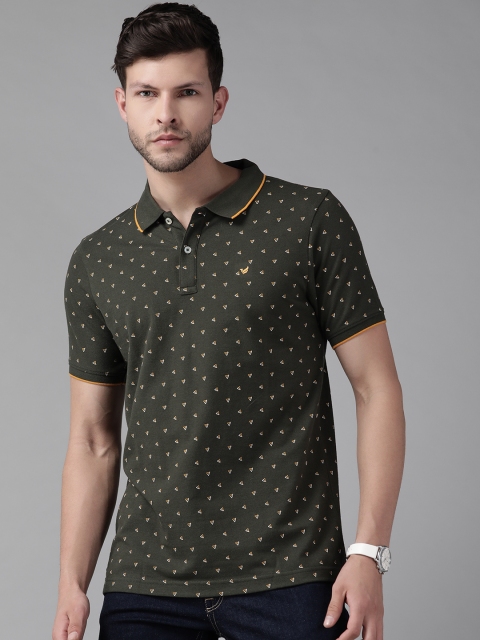 

Blackberrys Men Olive Green Printed Polo Collar T-shirt