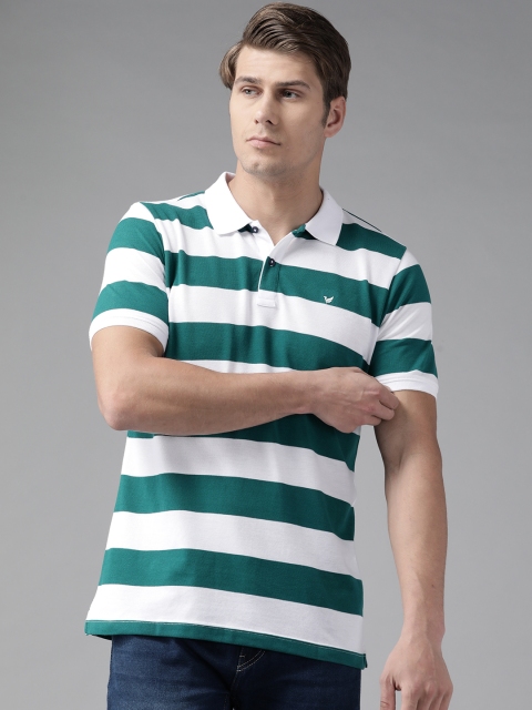 

Blackberrys Men Teal Green & White Striped Polo Collar T-shirt