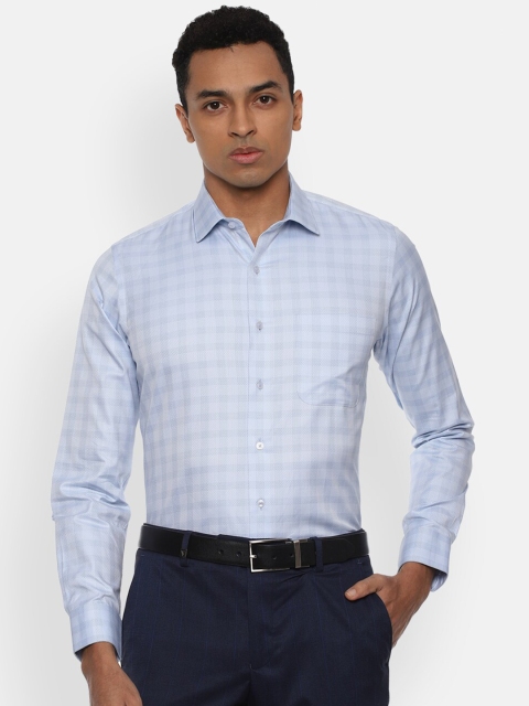 

Van Heusen Men Blue Slim Fit Checked Pure Cotton Formal Shirt