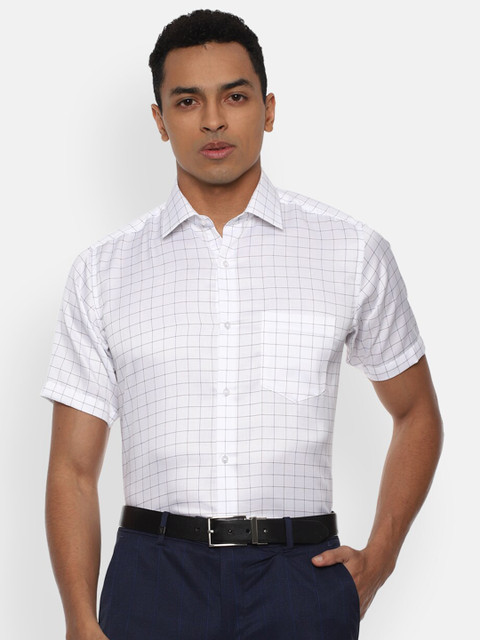 

Van Heusen Men White Grid Tattersall Checks Checked Cotton Formal Shirt