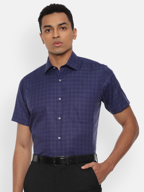 

Van Heusen Men Navy Blue Checked Cotton Formal Shirt