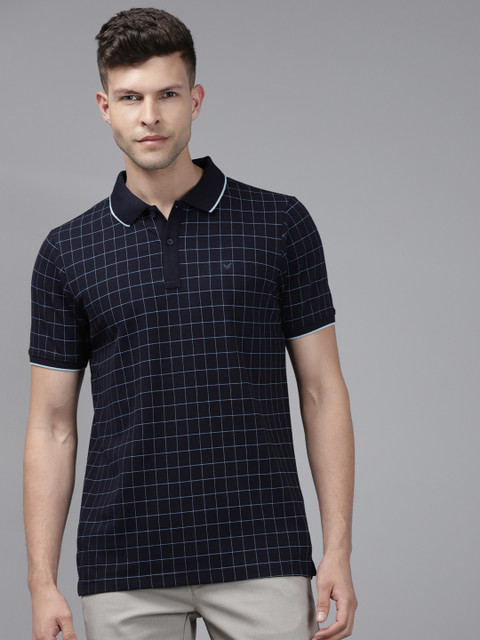 

Blackberrys Men Navy Blue Checked Polo Collar T-shirt