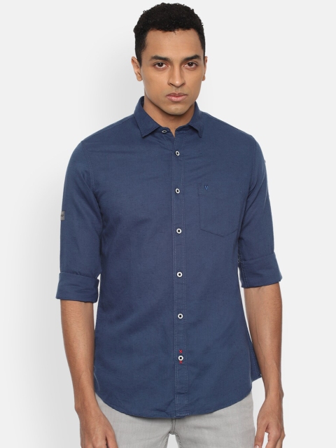 

VAN HEUSEN DENIM LABS Men Navy Blue Solid Slim Fit Casual Shirt