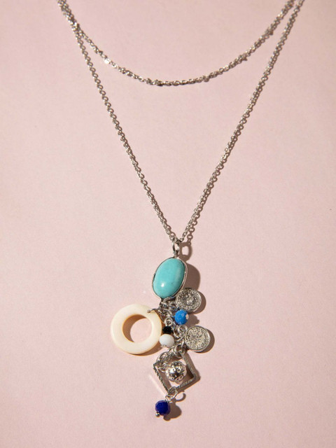 

Pipa Bella Silver-Toned & Blue Gold-Plated Layered Necklace